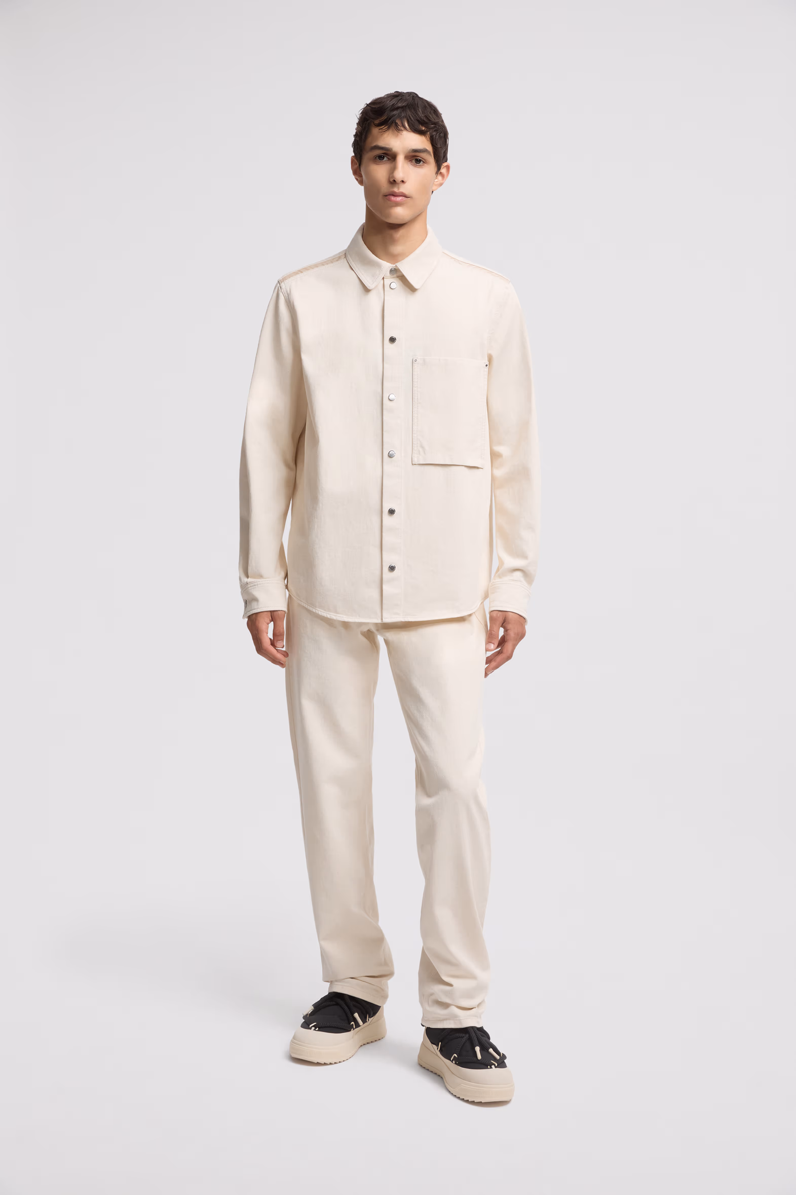 Denim Long Sleeve Shirt Men White Ivory Moncler 0